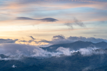 Mountains and fog in the morning.