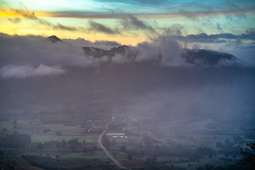 Mountains and fog in the morning.