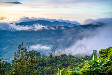 Mountains and fog in the morning.