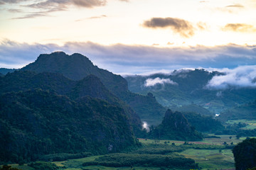 Mountains and fog in the morning.