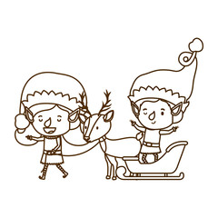 elf couple with sleigh and reindeer sleigh avatar chatacter