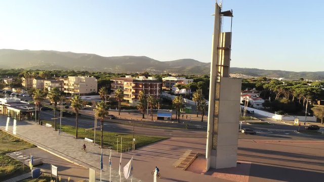 Aerial view in beach of Barcelona, Castelldefels. Spain. 4k Drone Video