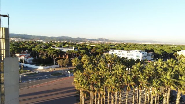 Aerial view in beach of Barcelona, Castelldefels. Spain. 4k Drone Video