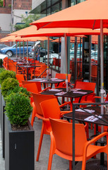 Tables and chairs in cafe