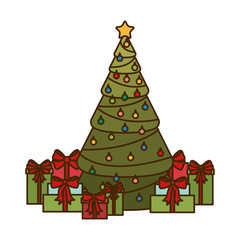 Christmas tree with gifts isolated icon