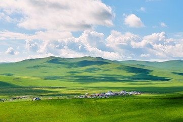 Mongolia yurts in the summer grassland of Hulunbuir, China