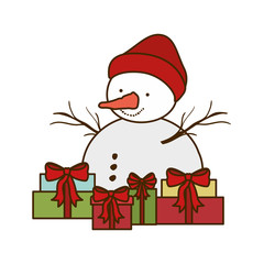 gift boxes and snow man isolated icon