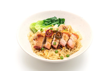 egg noodle soup with crispy pork belly and wonton