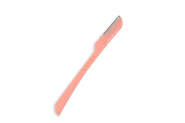 An eyebrow knife, green razor isolated on white background.