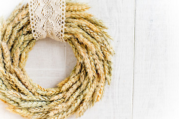 Autumn composition with dry leaves and ripe pumpkins