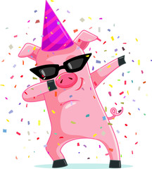 Funny Party  Pig Dabbing  Vector Cartoon