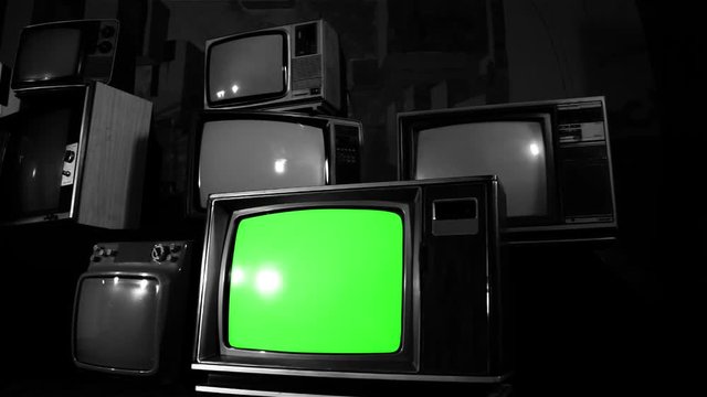 1980s TV Green Screen. Black and White. You can replace green screen with the footage or picture you want with “Keying” effect in AE  (check out tutorials on YouTube).