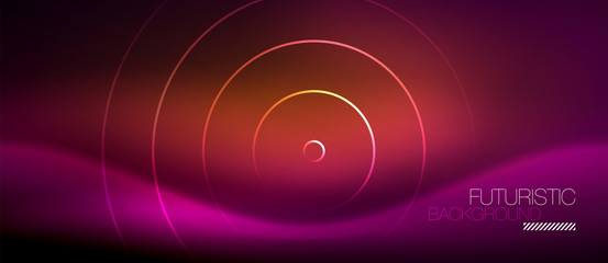 Neon glowing techno lines, hi-tech futuristic abstract background template with square shapes