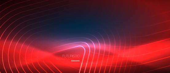 Neon glowing techno lines, hi-tech futuristic abstract background template with geometric shapes
