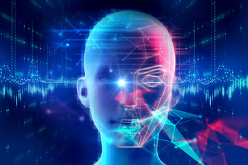 Face detection and recognition of digital human 3d illustration.