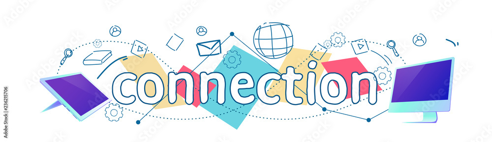 Poster data cloud storage online connection synchronization database concept horizontal banner sketch doodl