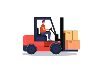 forklift driver loader pallet stacker truck equipment warehouse delivery concept isolated flat