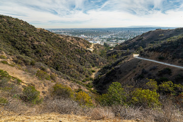 Fototapeta na wymiar Los Angeles and Hollywood Hills, view from Runyon Canyon Park, Los Angeles, California, 11/27/2018