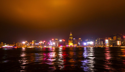 Fototapeta na wymiar Hong Kong cityscape view from the Victoria harbor at night