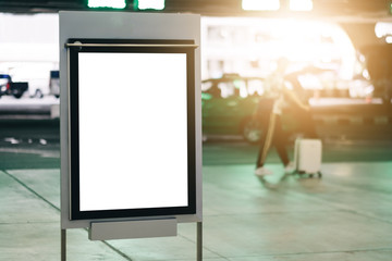 blank advertising billboard at airport,Mock up Poster media template Ads display in Subway station escalator