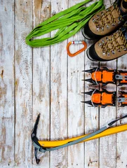 Fototapete Bergsteigen equipment for hiking in the mountains,   mountaineering equipment   © freepeoplea