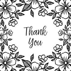 Vector Thank you greeting card with cute floral elements