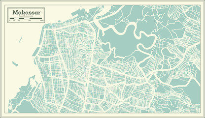 Makassar Indonesia City Map in Retro Style. Outline Map.