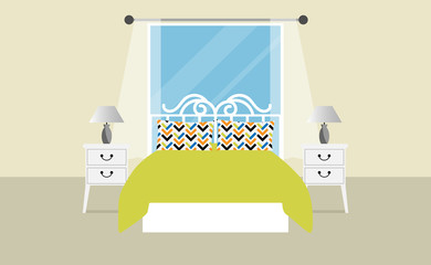 Interior design of bedroom with furniture, Vector illustration