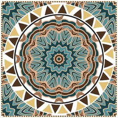 Ornamental floral print with color mandala. For design of carpet, shawl, pillow, cushion. Vector illustration