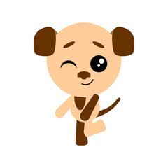 Dog winks. Cute cartoon character. White background. Flat design puppy. Vector illustration