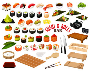 Japanese cuisine from sushi and rolls bar vector