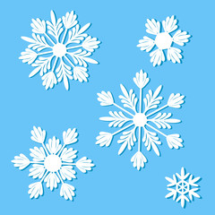 White snowflakes on blue background vector illustration