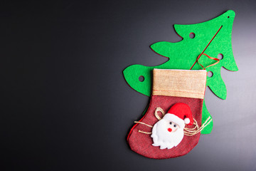 Christmas decorations on black background with copy space.Christmas day concept.