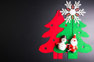 Christmas decorations on black background with copy space.Christmas day concept.