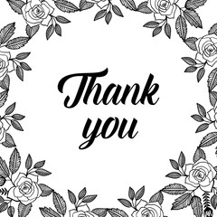 Words THANK YOU frame with floral vector art