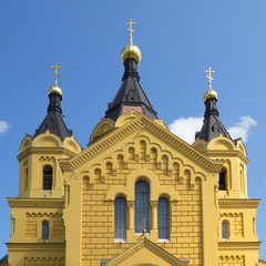 Fototapeta na wymiar The Alexander Nevsky Cathedral against the blue sky, Nizhny Novgorod, Russia. Built in the years 1868-1881