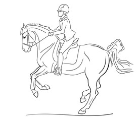 Sketch of a young rider riding a horse.