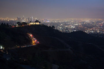 Griffith Observatory with Downtown Los Angeles Skyscrapers at Night