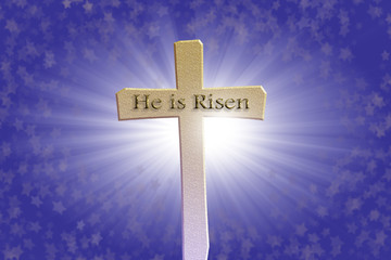 Easter cross background in starry light rays; useful for cards, flyers, posters and more