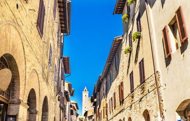 Medieval Street Stone Cuganensi Tower San Gimignano Tuscany Italy