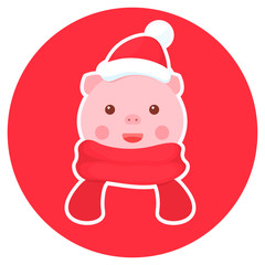 Happy Chinese new year 2019. Zodiac sign. Cute cartoon greeting card. Vector icon for web design.