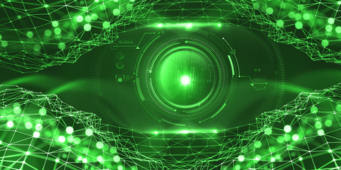 Artificial intelligence in the global network. Digital technologies of the future. Computer Mind Control. 3D illustration on tech background