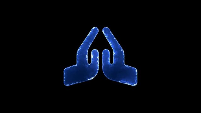 Symbol praying hands. Blue Electric Glow Storm. looped video. Alpha channel black