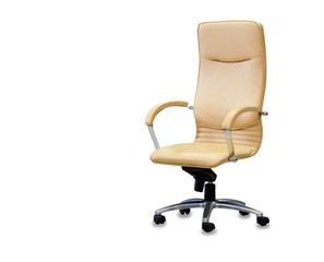 The office chair from yellow leather. Isolated