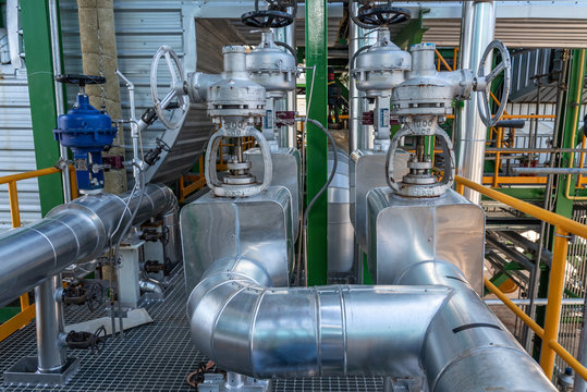 Pipeline And Insulation At Industrial Zone,Pipe Of Steam At Power Plant