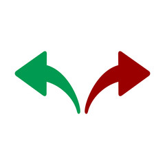 Red, Green Left and Right Arrows. Opposite Directions, Divergence, Forward, Backward. vector illustration isolated on white background.