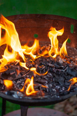 Detail of a fire in the grill