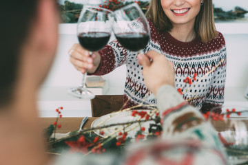 Woman and man celebrate Christmas