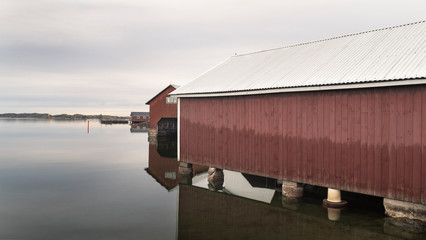 Fototapeta premium Finnish seascape. Boathouse in Uto island.