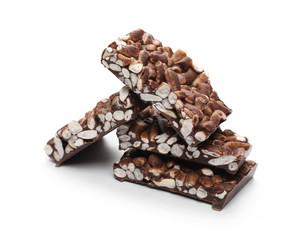 Chocolate with rice bars isolated on white background